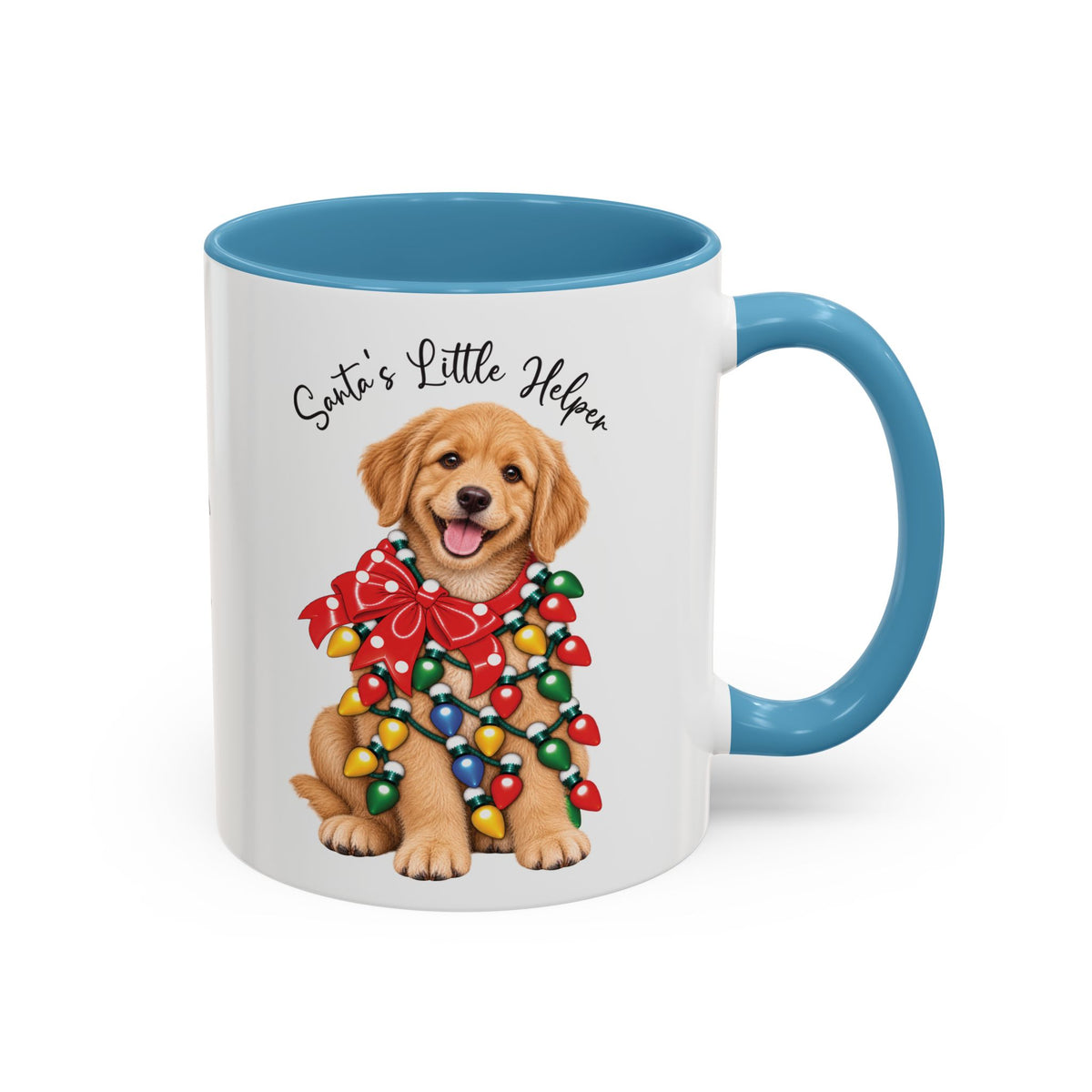 Golden Retriever, Santa's little helper, personalised accent colour 11oz mug