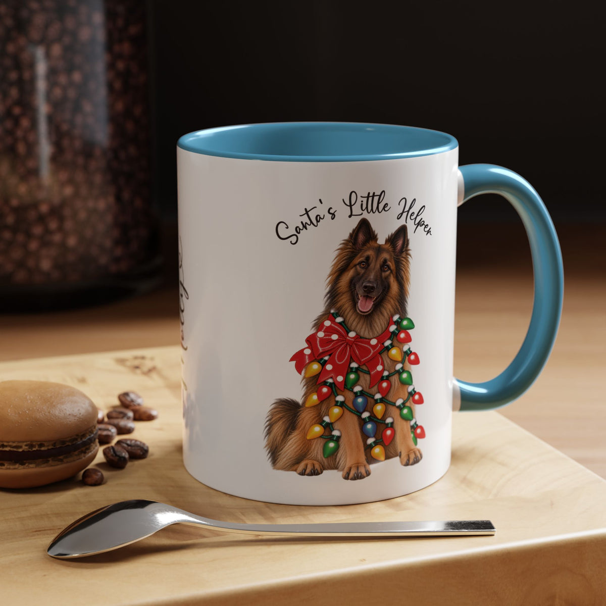 Belgian Tervuren, Santa's little helper, personalised accent colour 11oz mug
