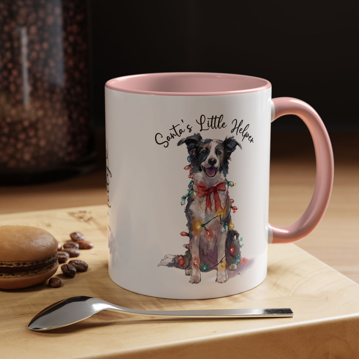 Border Collie, Santa's little helper, personalised accent colour 11oz mug