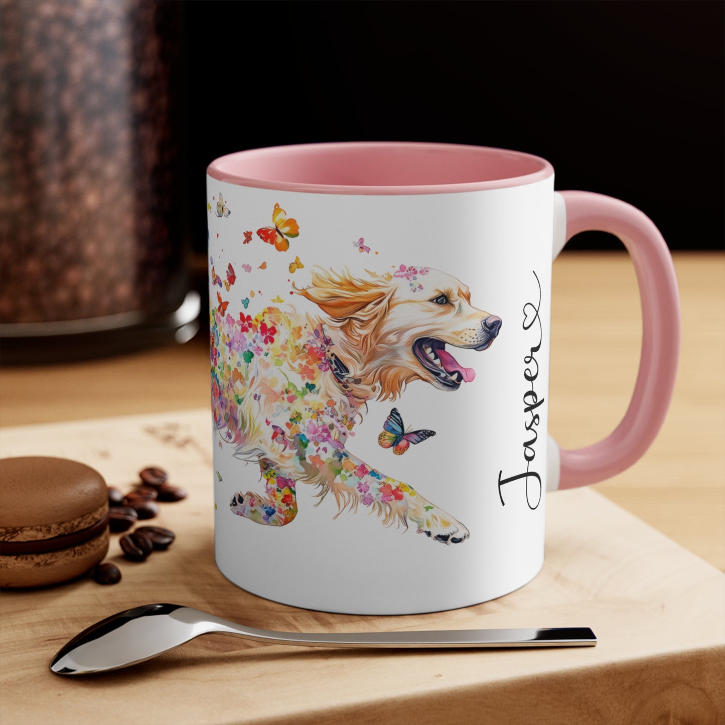 Golden Retriever running personalized colourful Mugs, 11oz