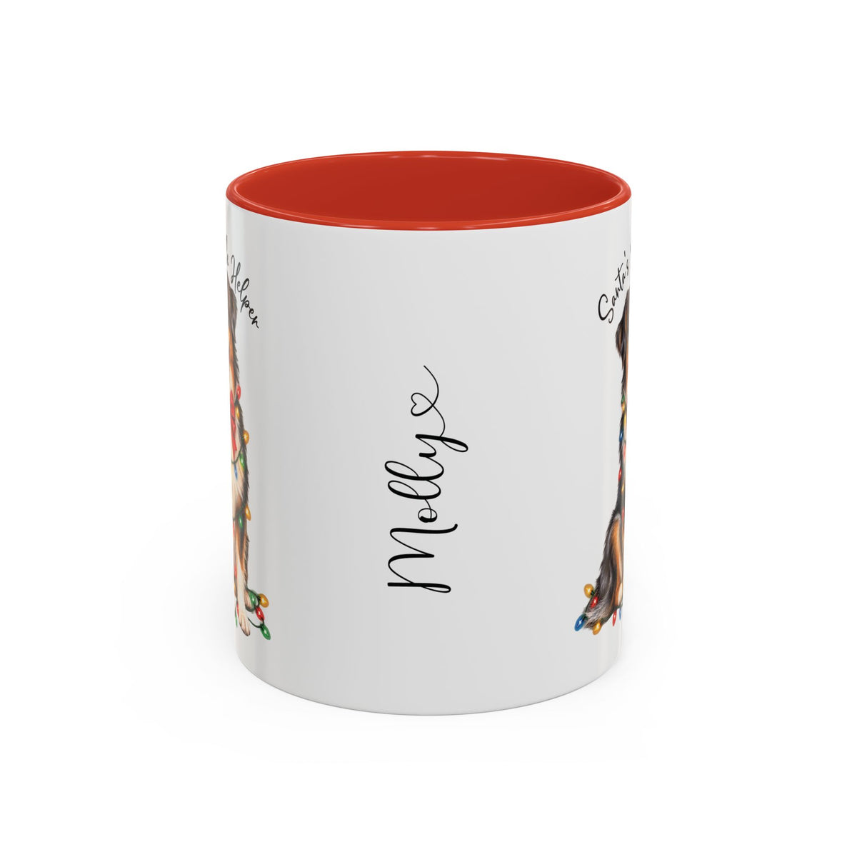 Australian Shepherd #4 Santa's little helper, personalised accent colour 11oz mug