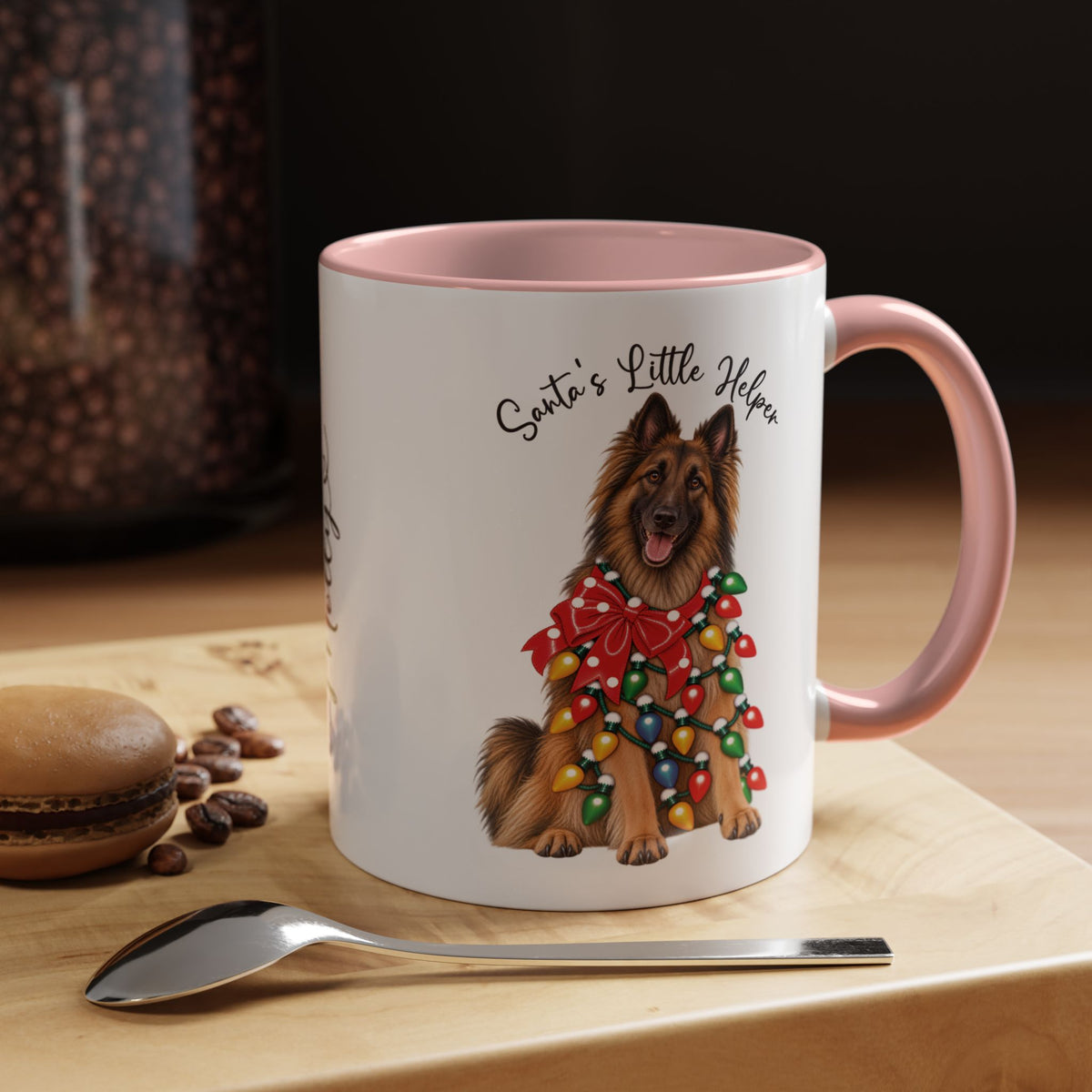 Belgian Tervuren, Santa's little helper, personalised accent colour 11oz mug