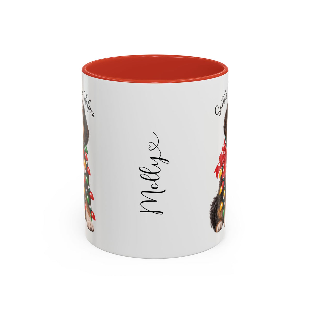 Bernadoodle Santa's little helper, personalised accent colour 11oz mug