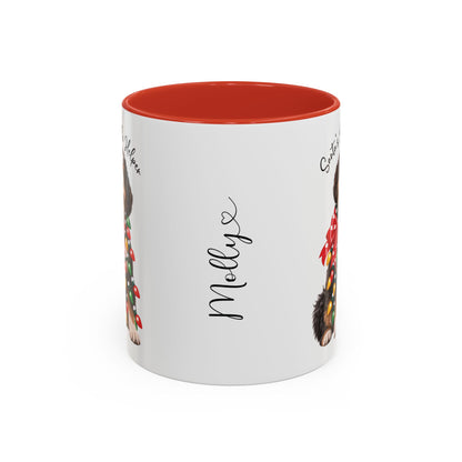 Bernadoodle Santa's little helper, personalised accent colour 11oz mug