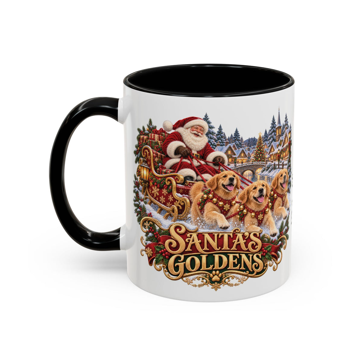 Santa's Goldens, personalised accent colour 11oz mug