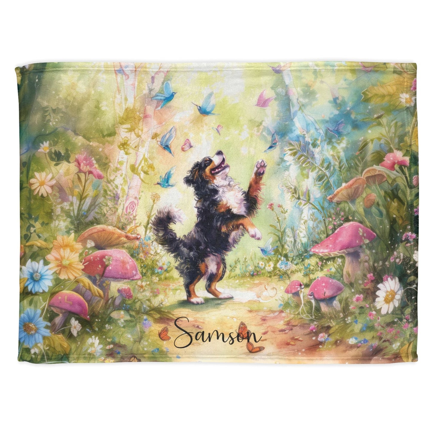 Bernese Mountain Dog Dancing Mystical Forest Personalised Blanket