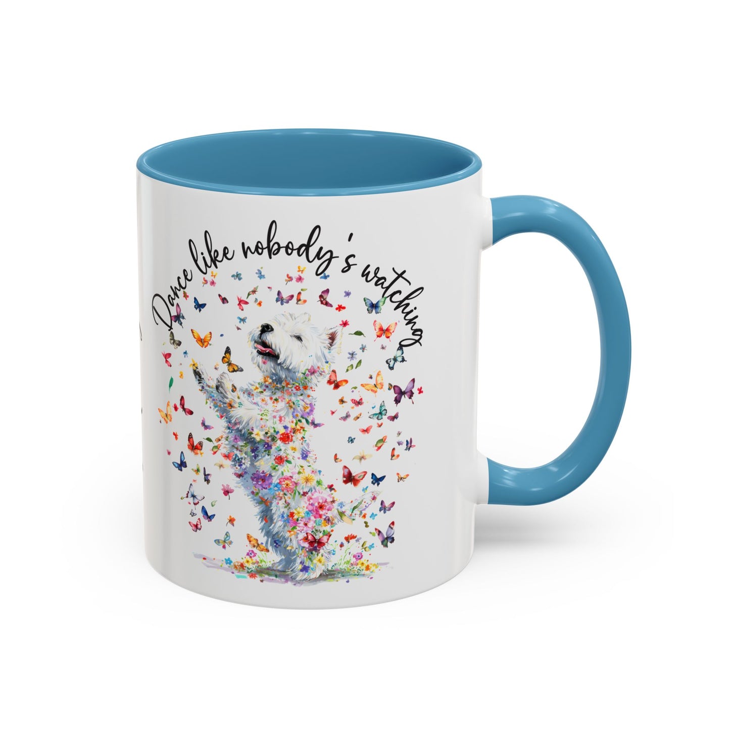 West Highland Terrier "Dance like nobody's watching" personalized colourful Mugs, 11oz