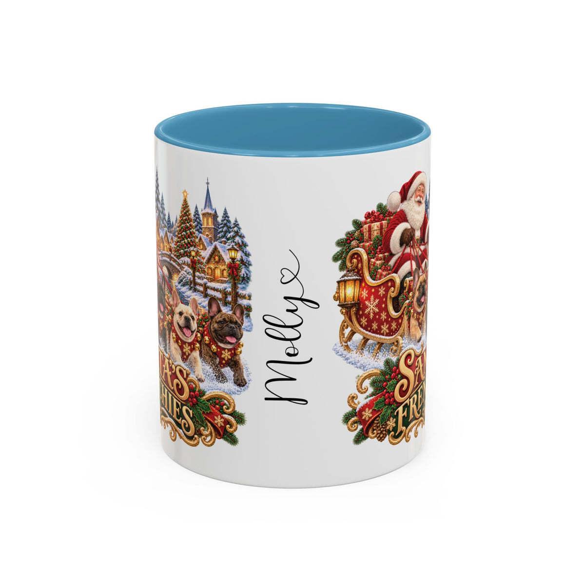 Santa's Frenchies, personalised accent colour 11oz mug