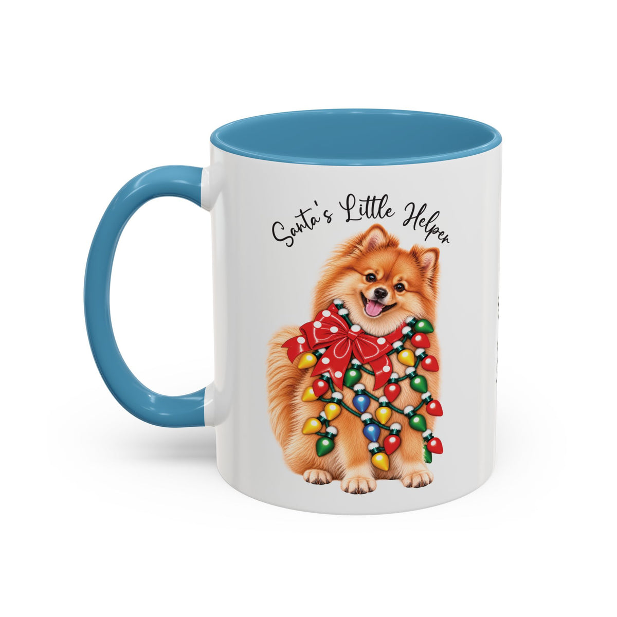 Pomeranian, Santa's little helper, personalised accent colour 11oz mug