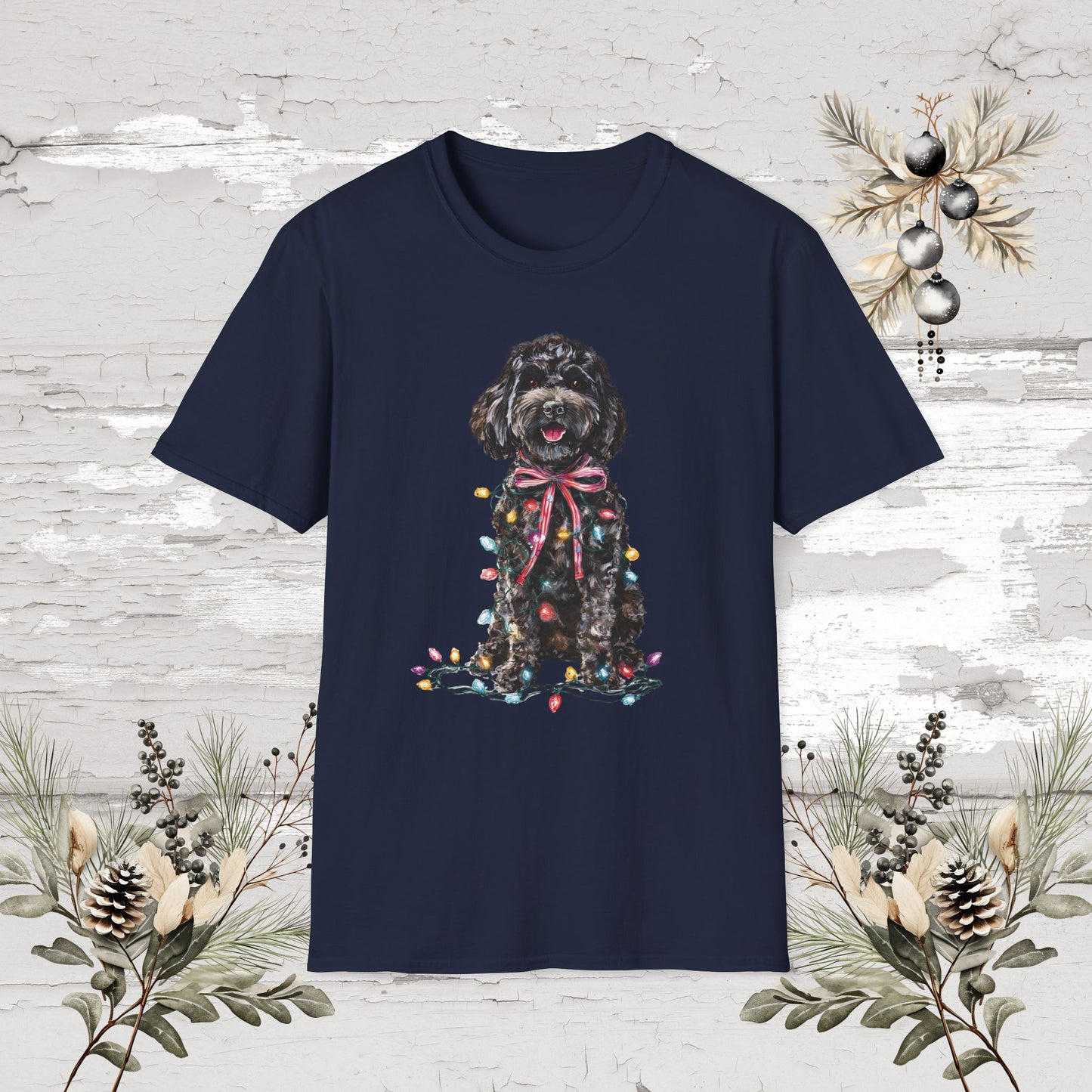 Cockapoo/Cavoodle Fairy Lights Christmas T shirt.