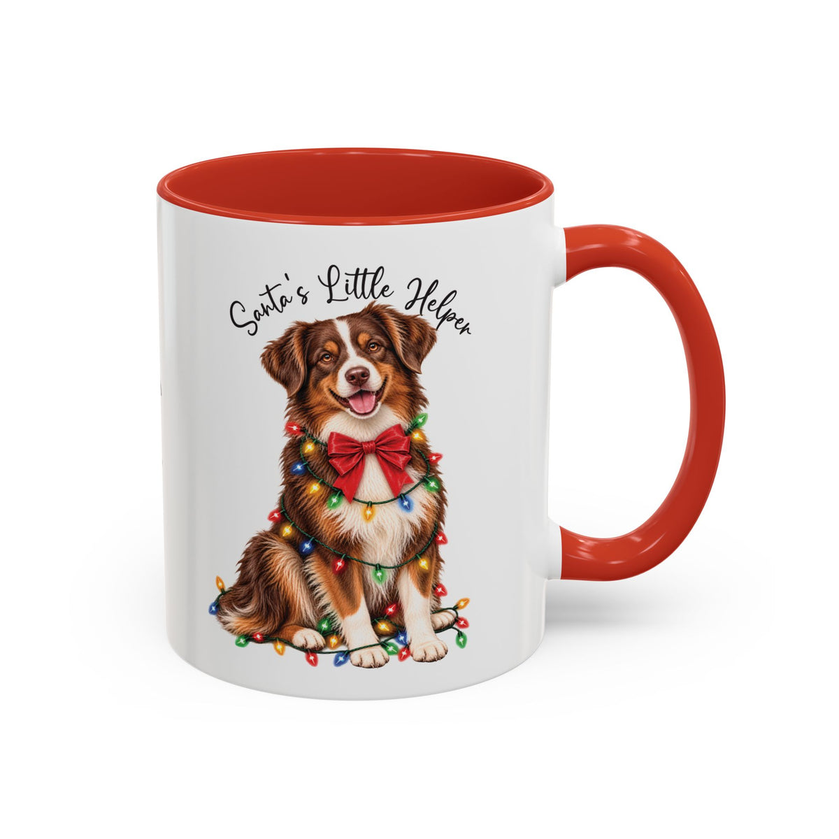 Australian Shepherd, Santa's little helper, personalised accent colour 11oz mug