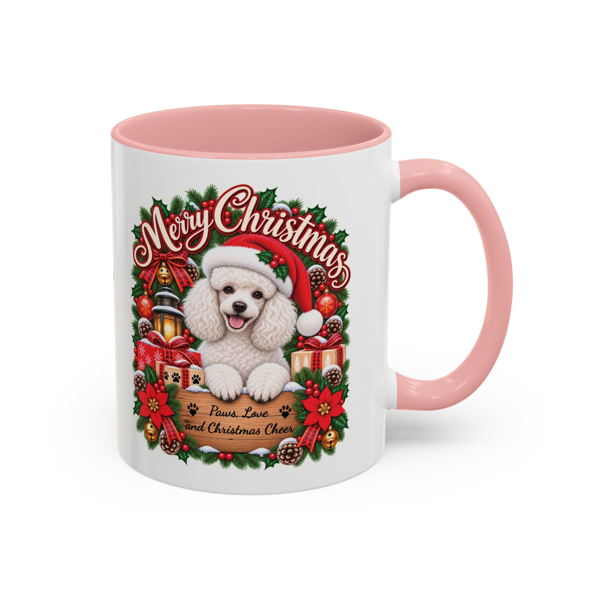 Poodle #4 Merry Christmas, personalised accent colour 11oz mug