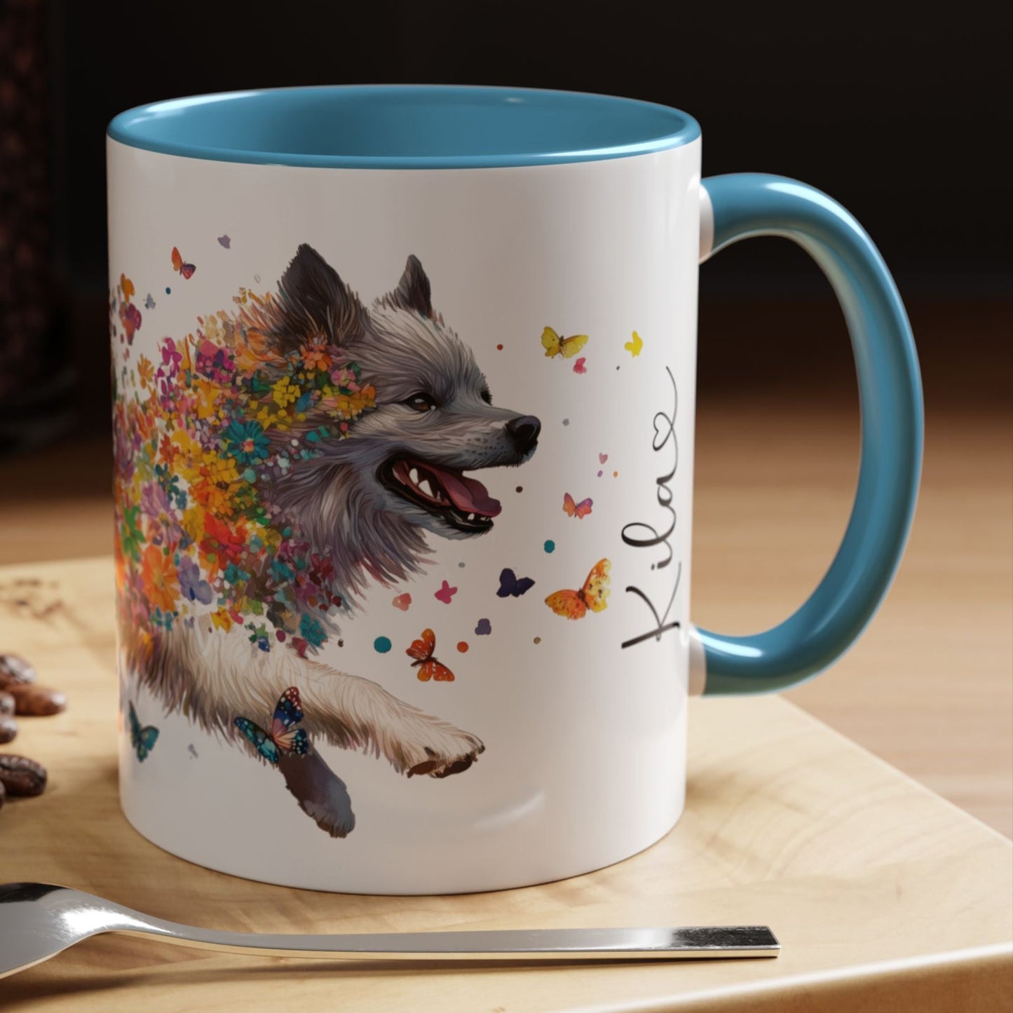 Keeshond #2 Personalized Accent Mugs, 11oz