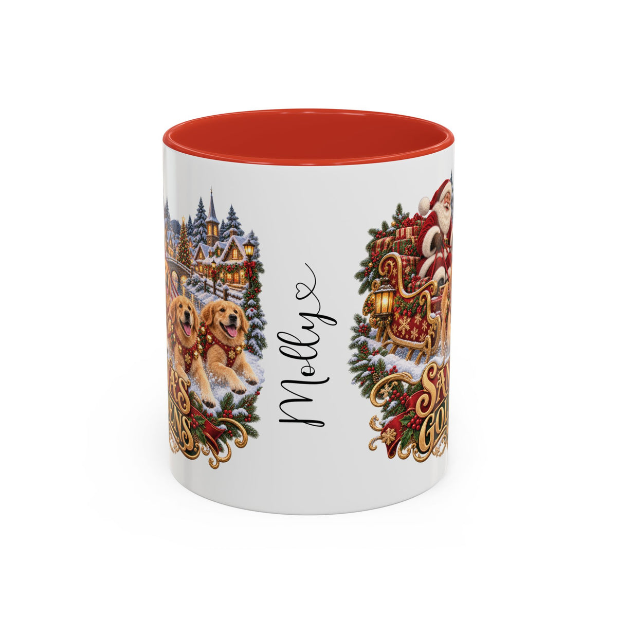 Santa's Goldens, personalised accent colour 11oz mug