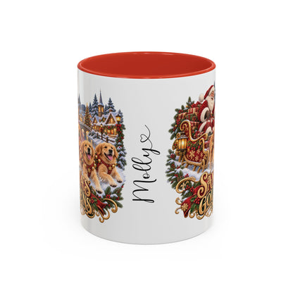 Santa's Goldens, personalised accent colour 11oz mug