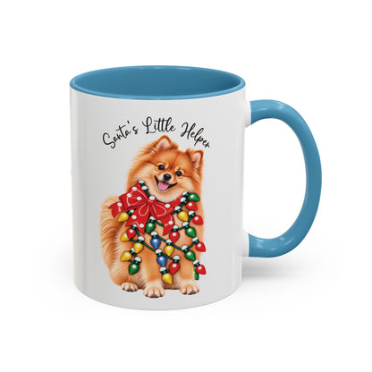 Pomeranian, Santa's little helper, personalised accent colour 11oz mug