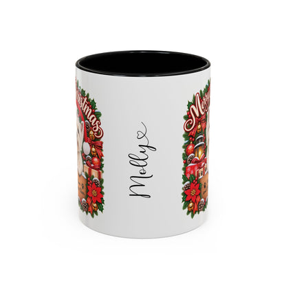 Maltese #2 Merry Christmas, personalised accent colour 11oz mug