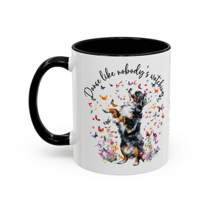 Bernese Mountain Dog "Dance like nobody's watching" personalized colourful Mugs, 11oz