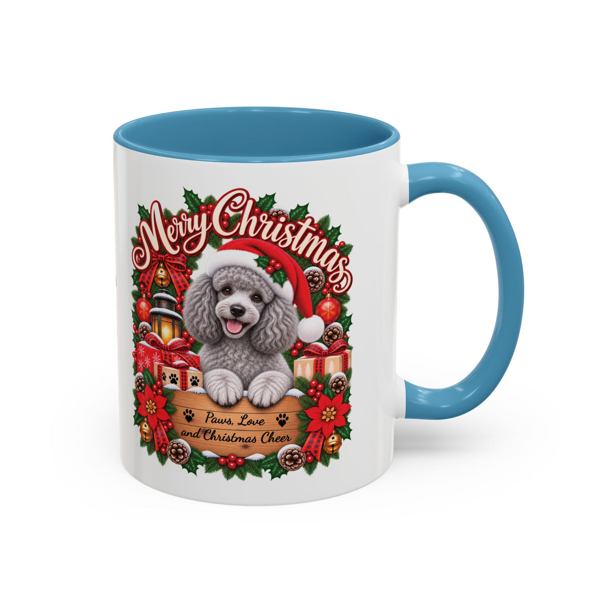 Poodle #4 Merry Christmas, personalised accent colour 11oz mug