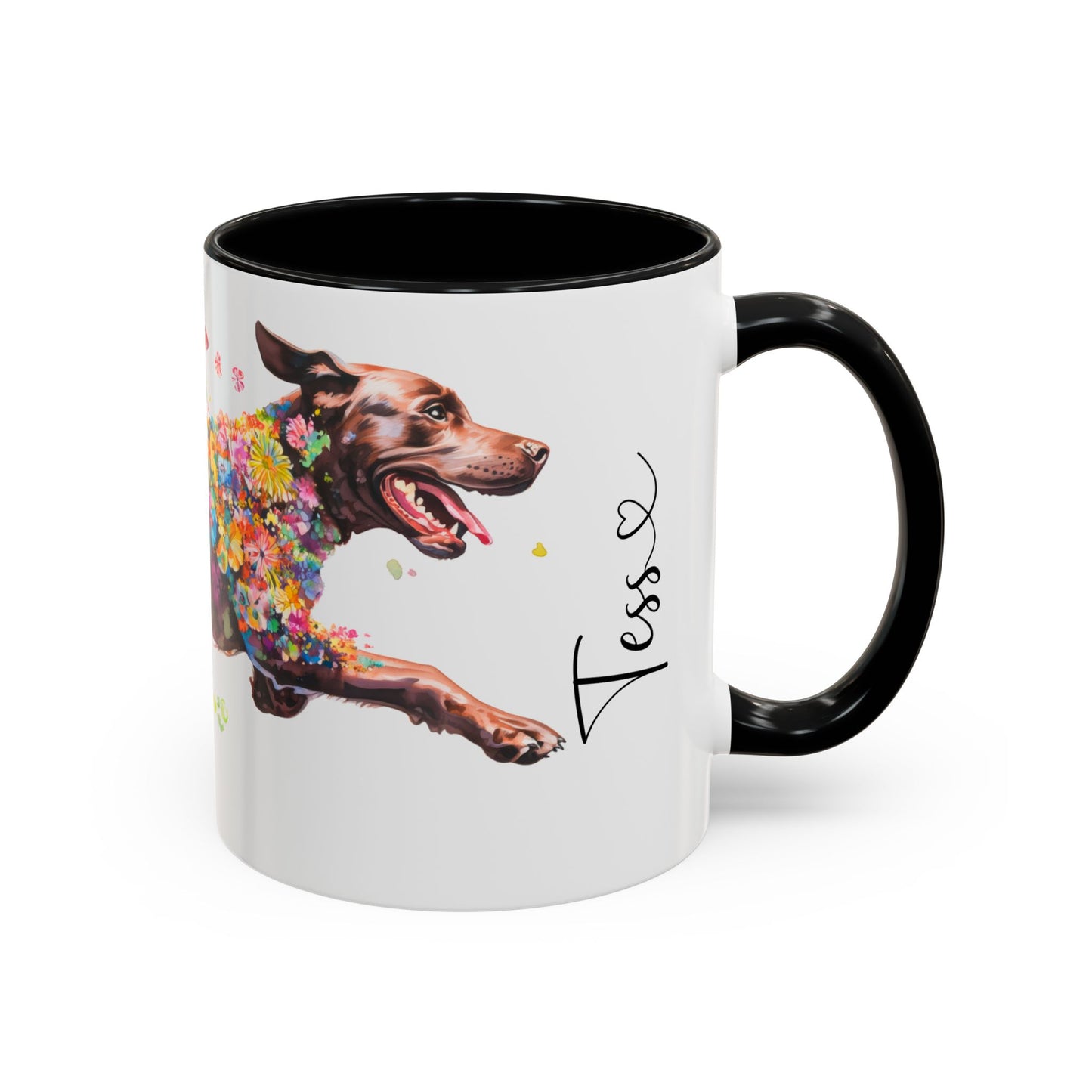 Chocolate Labrador running personalized colourful Mugs, 11oz