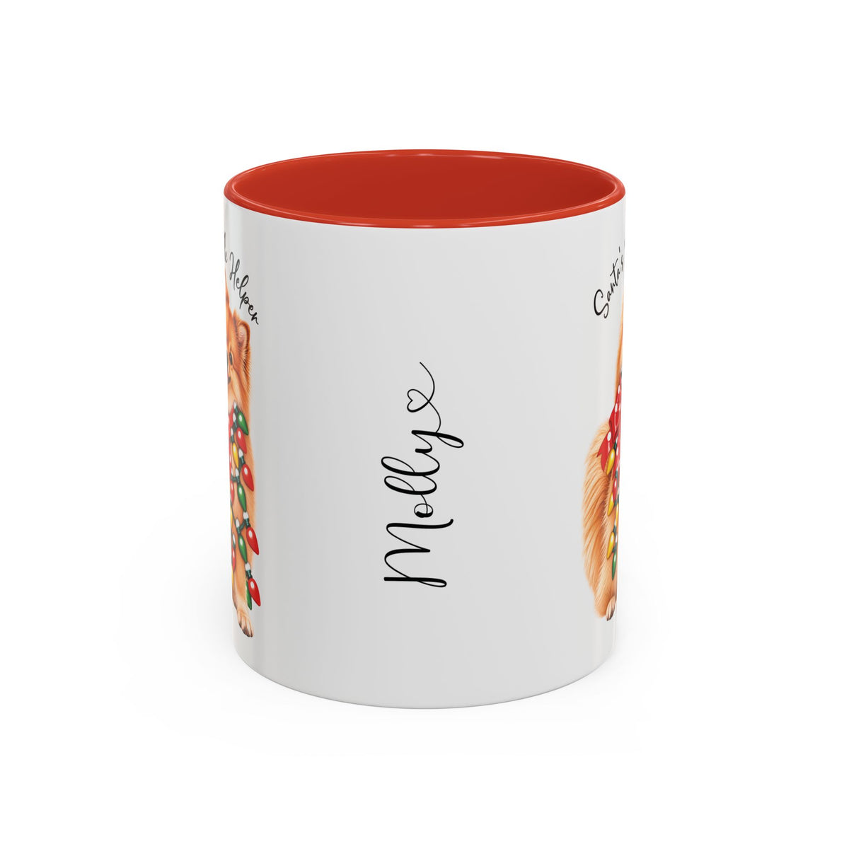 Pomeranian, Santa's little helper, personalised accent colour 11oz mug