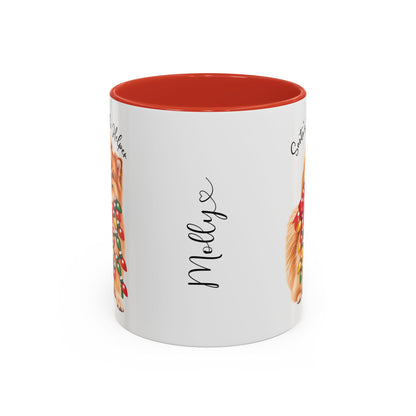 Pomeranian, Santa's little helper, personalised accent colour 11oz mug