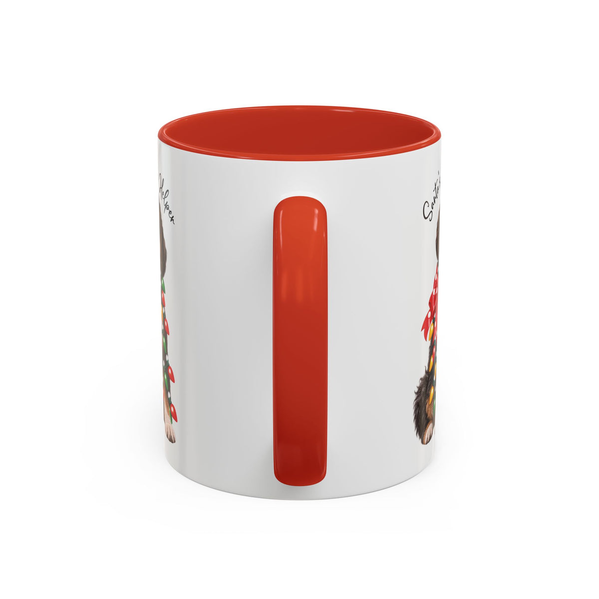 Bernadoodle Santa's little helper, personalised accent colour 11oz mug