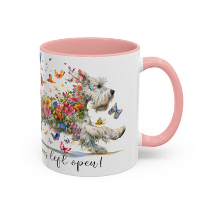 Schnauzer #2,  Live like the gate was left open, Colorful Accent Mugs, 11oz