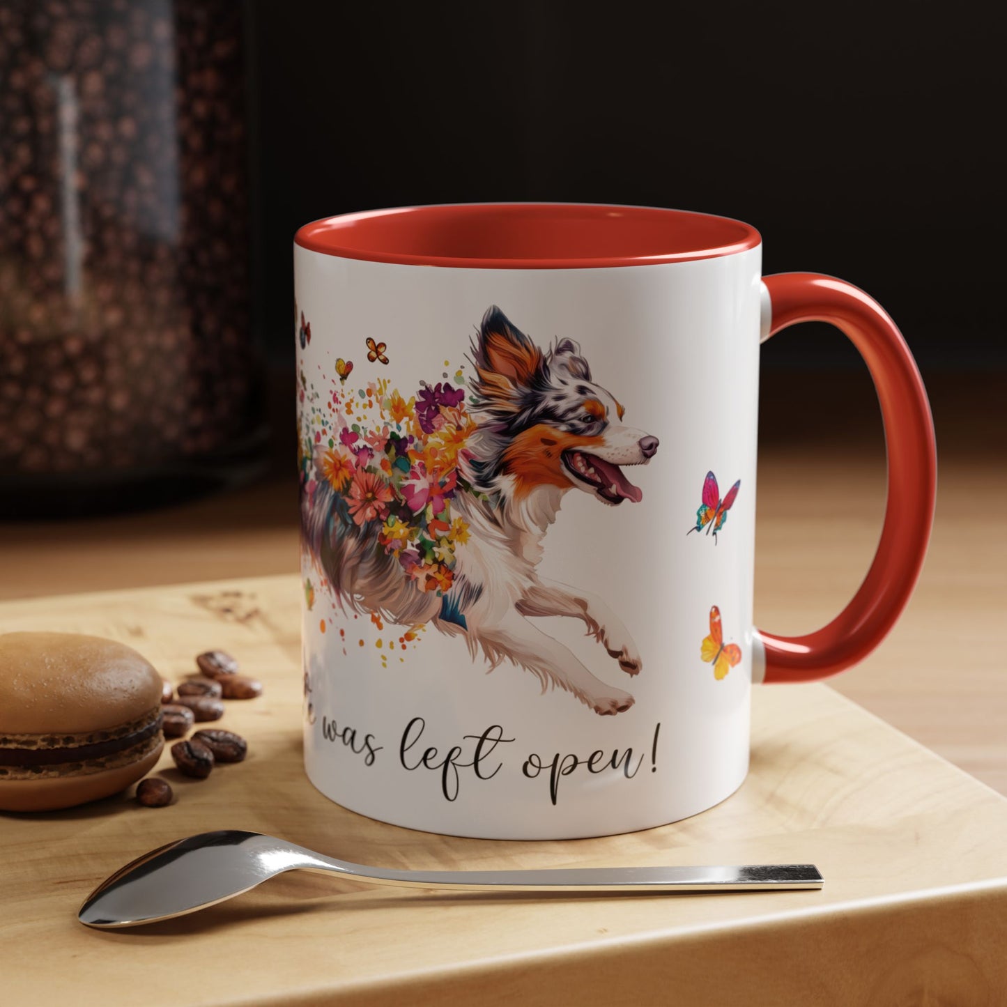 Border Collie #3 “Live like the gate was left open" Accent Mugs, 11oz