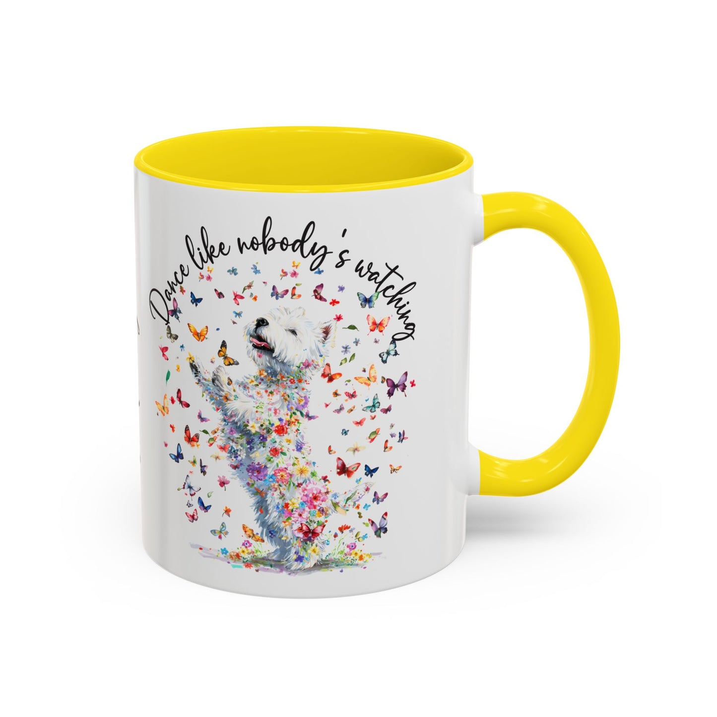 West Highland Terrier "Dance like nobody's watching" personalized colourful Mugs, 11oz