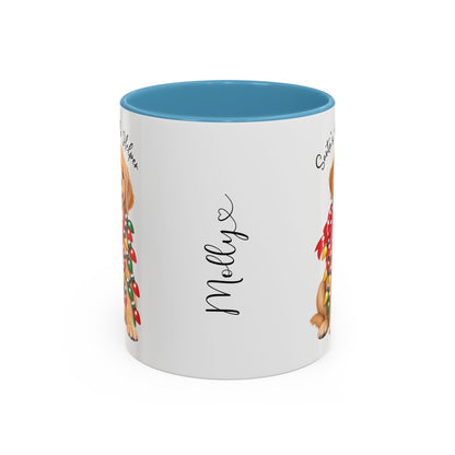 Golden Retriever, Santa's little helper, personalised accent colour 11oz mug