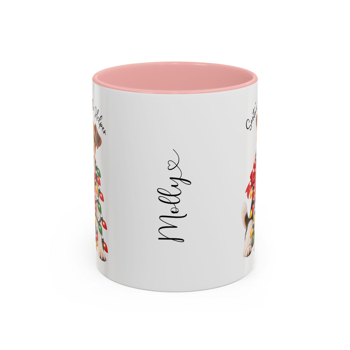 Fox Terrier, Santa's little helper, personalised accent colour 11oz mug