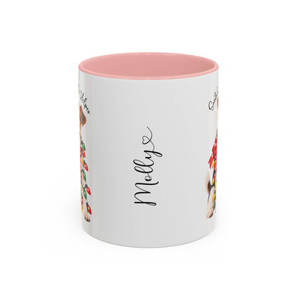 Fox Terrier, Santa's little helper, personalised accent colour 11oz mug