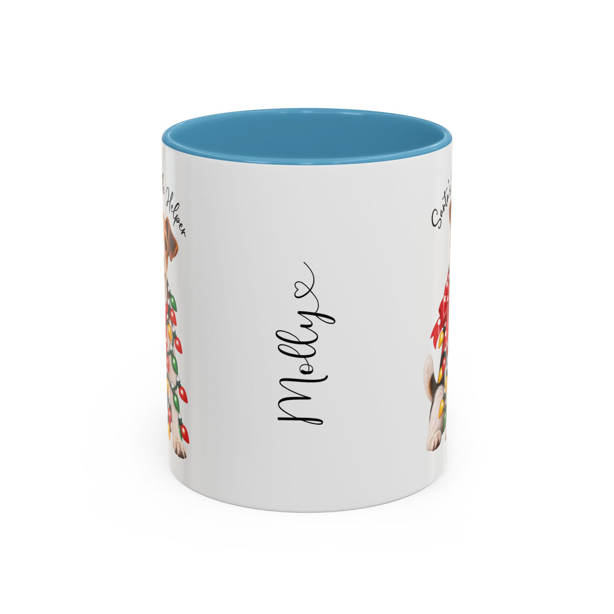 Fox Terrier, Santa's little helper, personalised accent colour 11oz mug