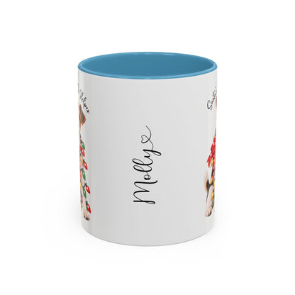 Fox Terrier, Santa's little helper, personalised accent colour 11oz mug