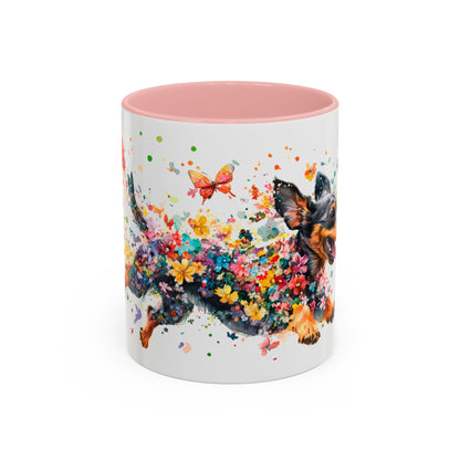 Dachshund Black, running personalized colourful Mugs, 11oz