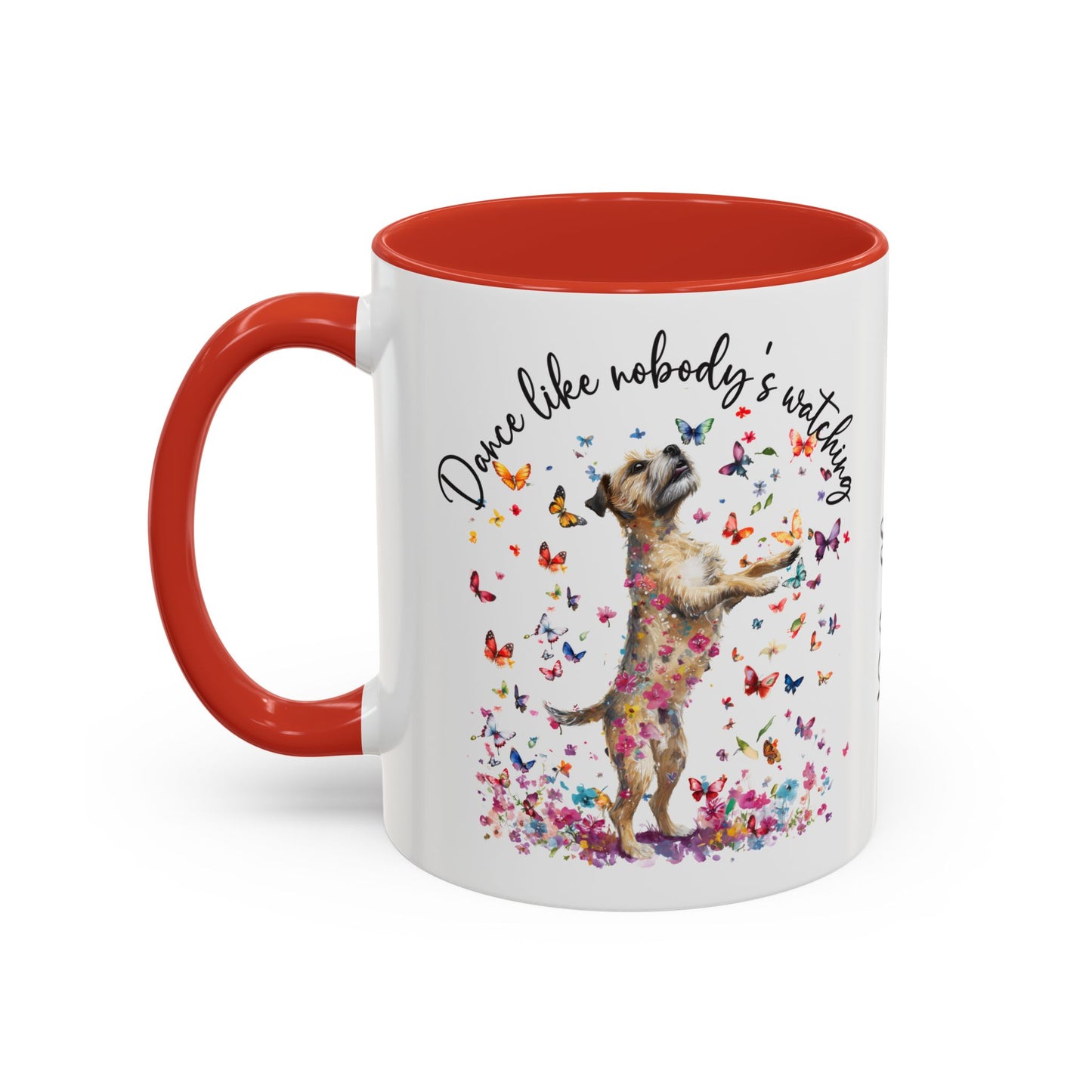 Border Terrier "Dance like nobody's watching" personalized colourful Mugs, 11oz