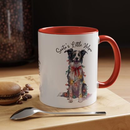 Border Collie, Santa's little helper, personalised accent colour 11oz mug