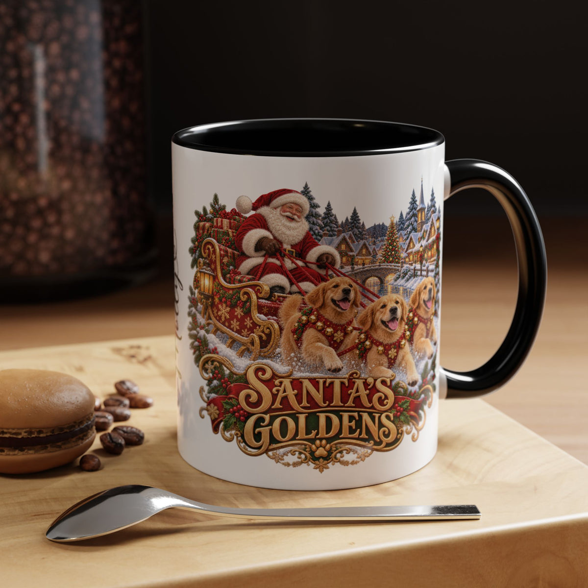 Santa's Goldens, personalised accent colour 11oz mug