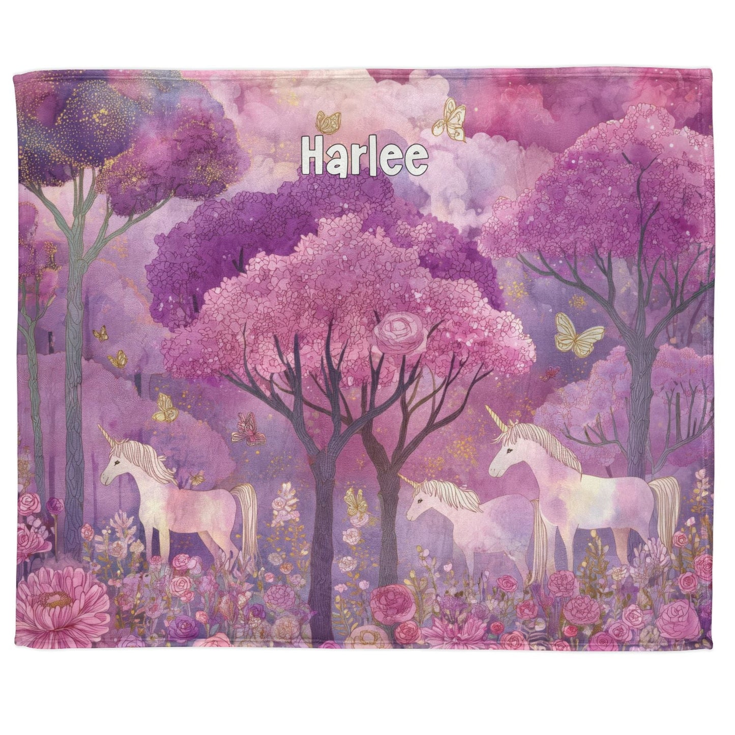 Unicorns Enchanted Forest, Personalised Meadow Blanket