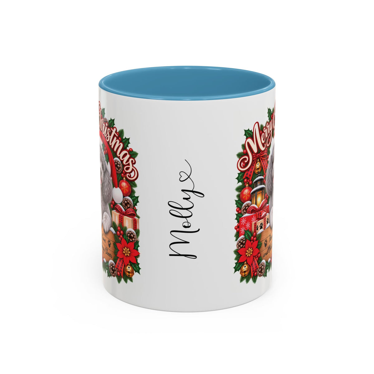 Poodle #4 Merry Christmas, personalised accent colour 11oz mug