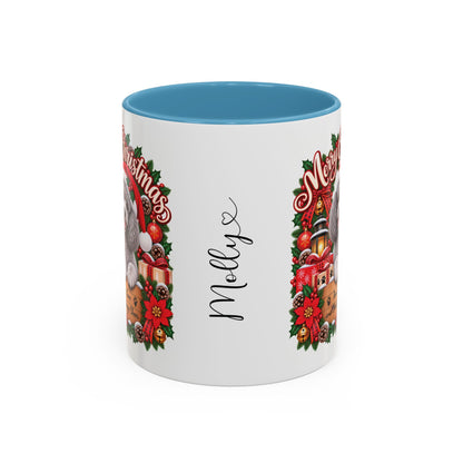 Poodle #4 Merry Christmas, personalised accent colour 11oz mug