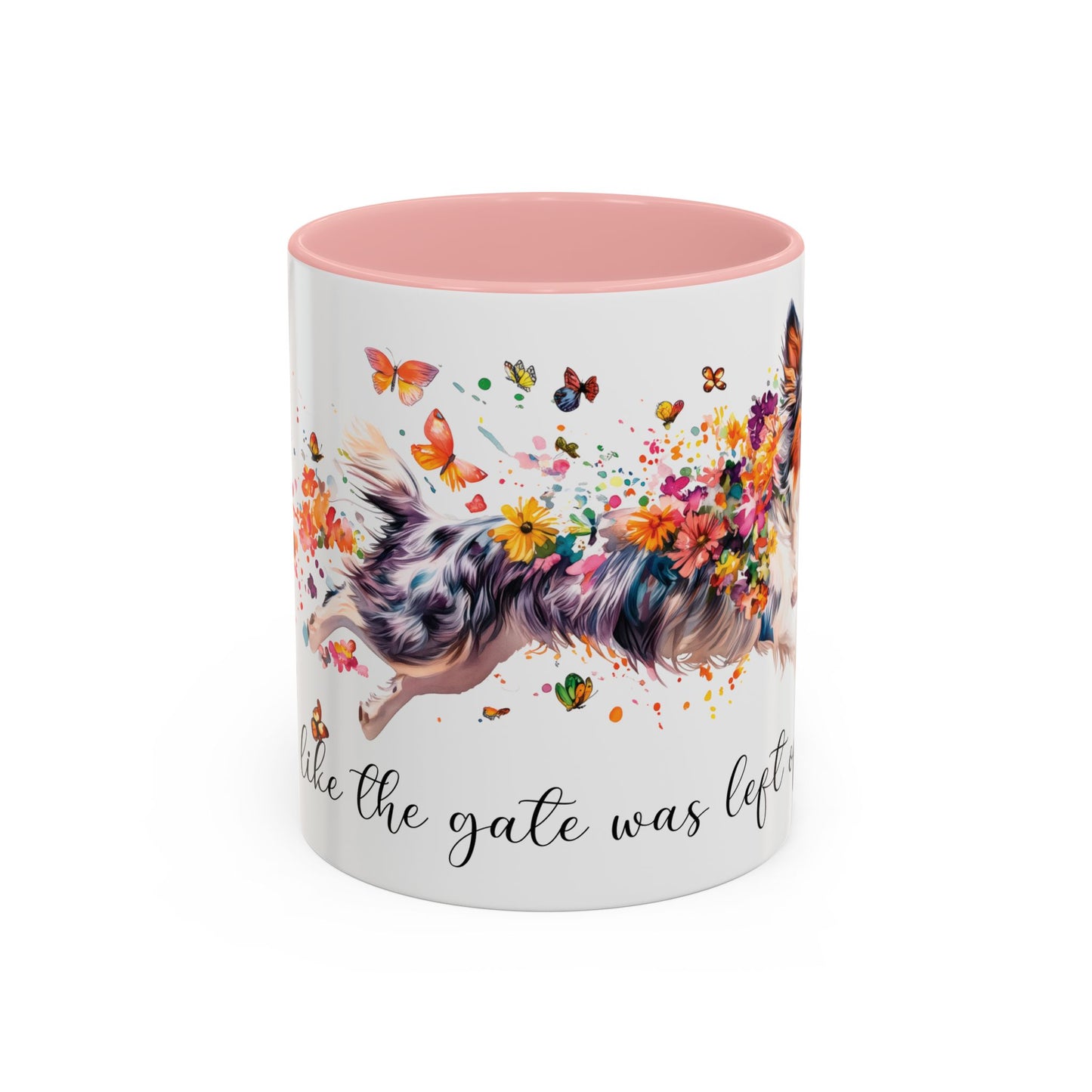 Border Collie #3 “Live like the gate was left open" Accent Mugs, 11oz