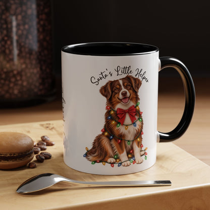 Australian Shepherd, Santa's little helper, personalised accent colour 11oz mug