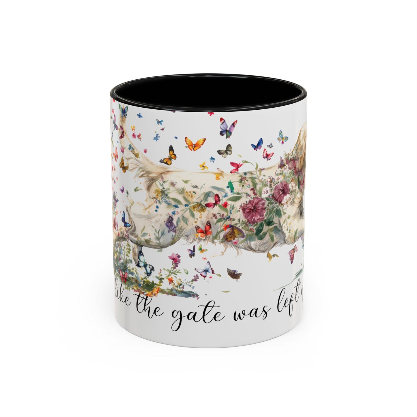 Cream Golden Retriever “Live like the gate was left open" Accent Mugs, 11oz