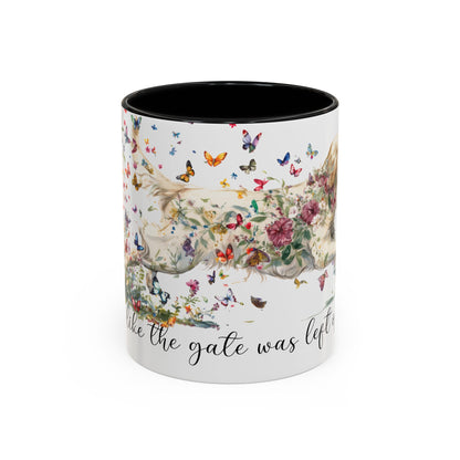 Cream Golden Retriever “Live like the gate was left open" Accent Mugs, 11oz
