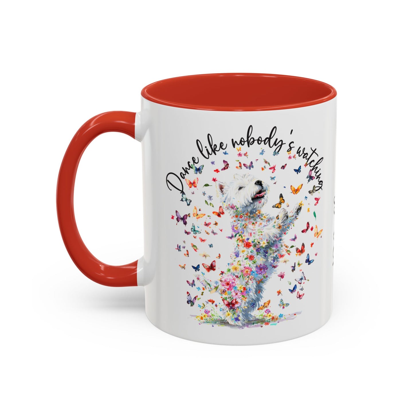 West Highland Terrier "Dance like nobody's watching" personalized colourful Mugs, 11oz