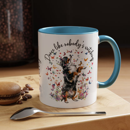 Bernese Mountain Dog "Dance like nobody's watching" personalized colourful Mugs, 11oz