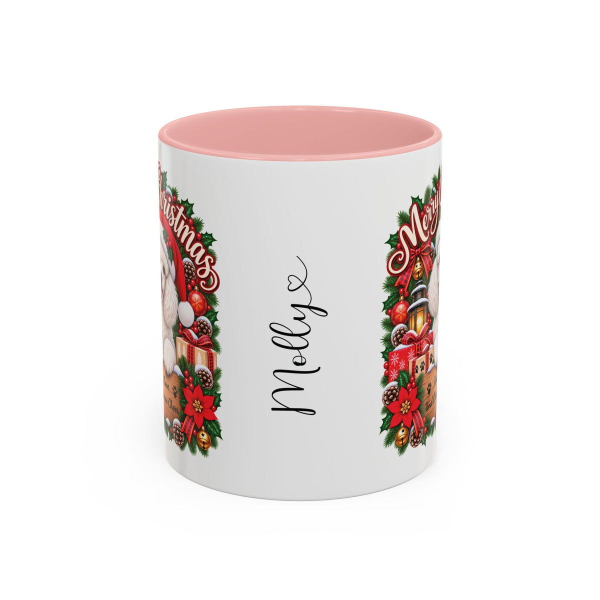 Poodle #4 Merry Christmas, personalised accent colour 11oz mug