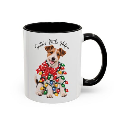Fox Terrier, Santa's little helper, personalised accent colour 11oz mug